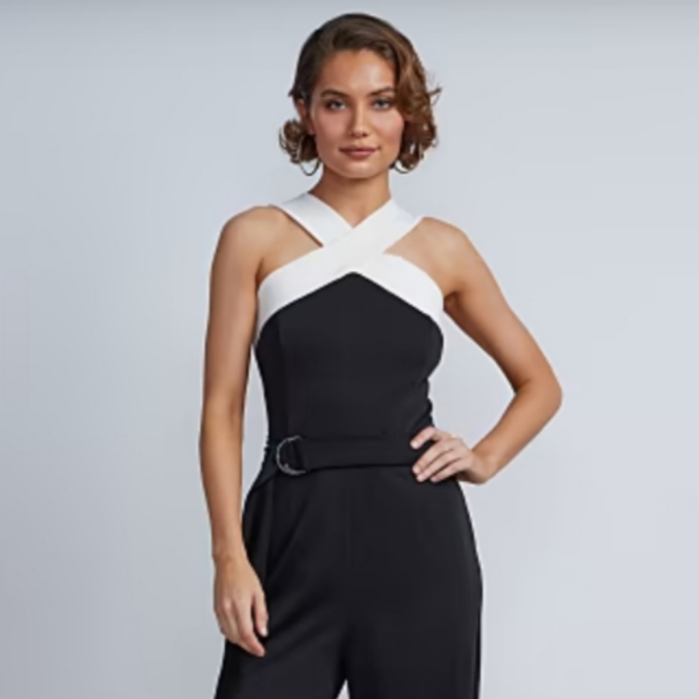 NY & Co Sleeveless Trim Halter Neck Jumpsuit